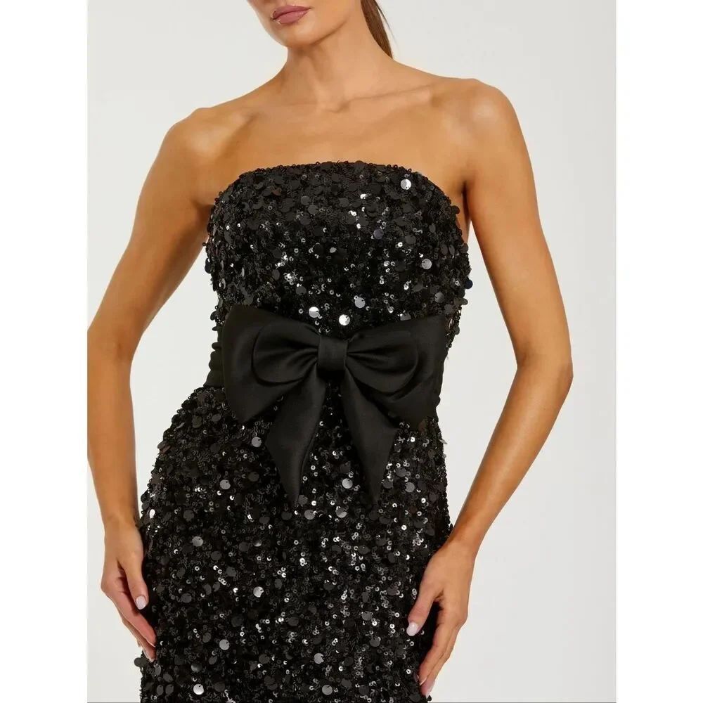 NEW Mac Duggal 27761 Black Strapless Sequin Evening Gown With Bow Size 6 - Picture 2 of 14
